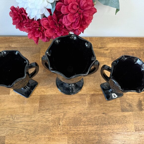 Black Amethyst Art Deco Style Trophy Vases Etched Floral and Dancing Nymph Decor - Picture 3 of 8
